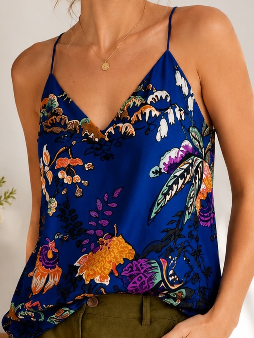 J.Crew 100% Silk Floral Print Racerback Cami Tank Top Blue Size 2